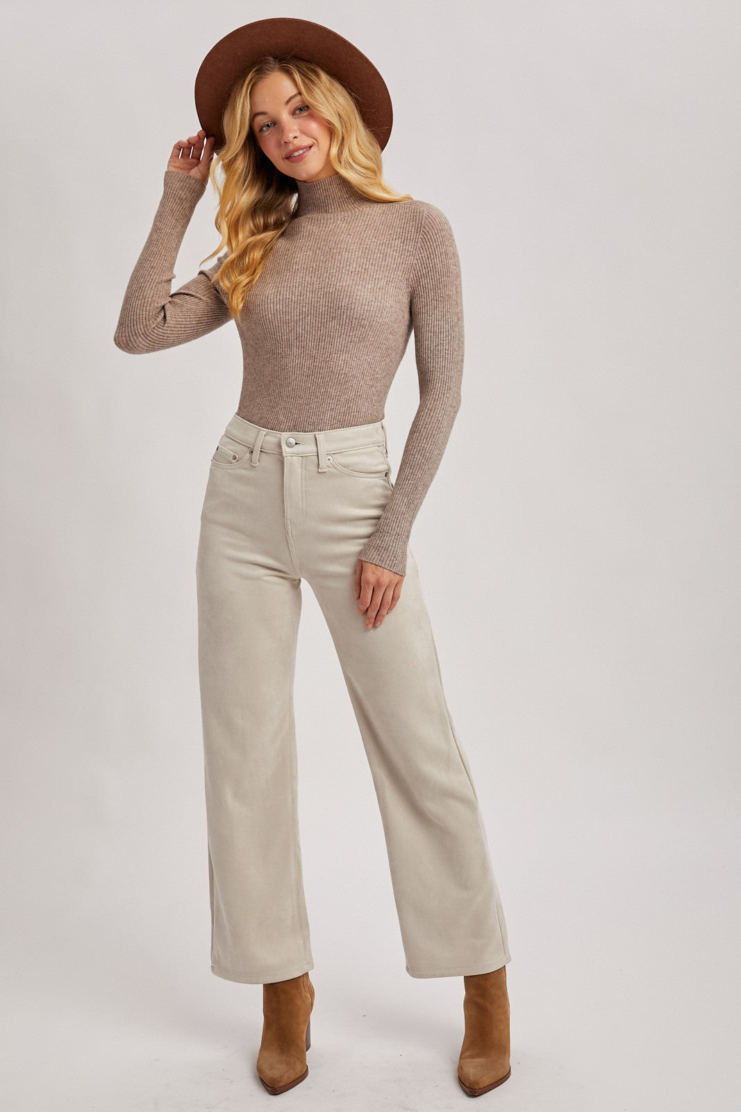 Heather Mock Neck Ribbed Knit Top