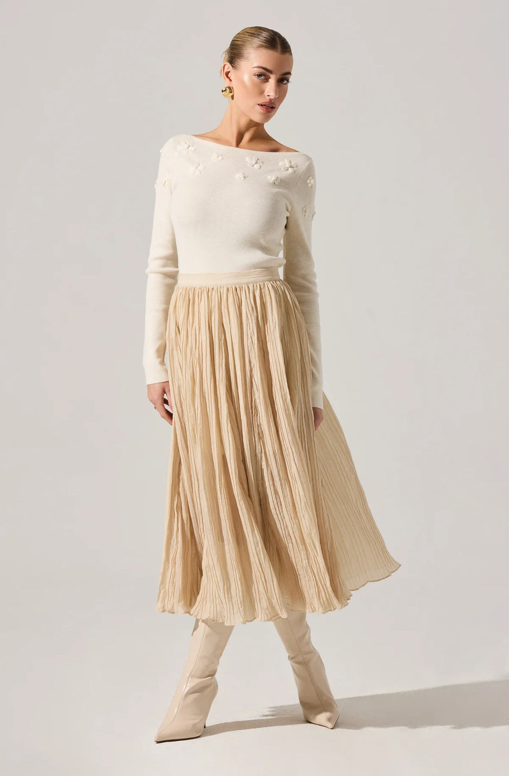 Salome Pleated Flare Midi Skirt – Leera Boutique