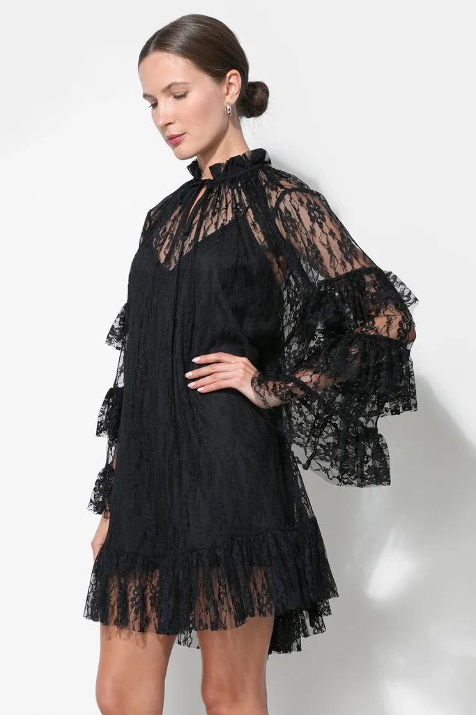 black lace shift dress Lorena Ruffled dark red prom dresses so you can move Material:Leather Long Formal Ruffle Sleeve