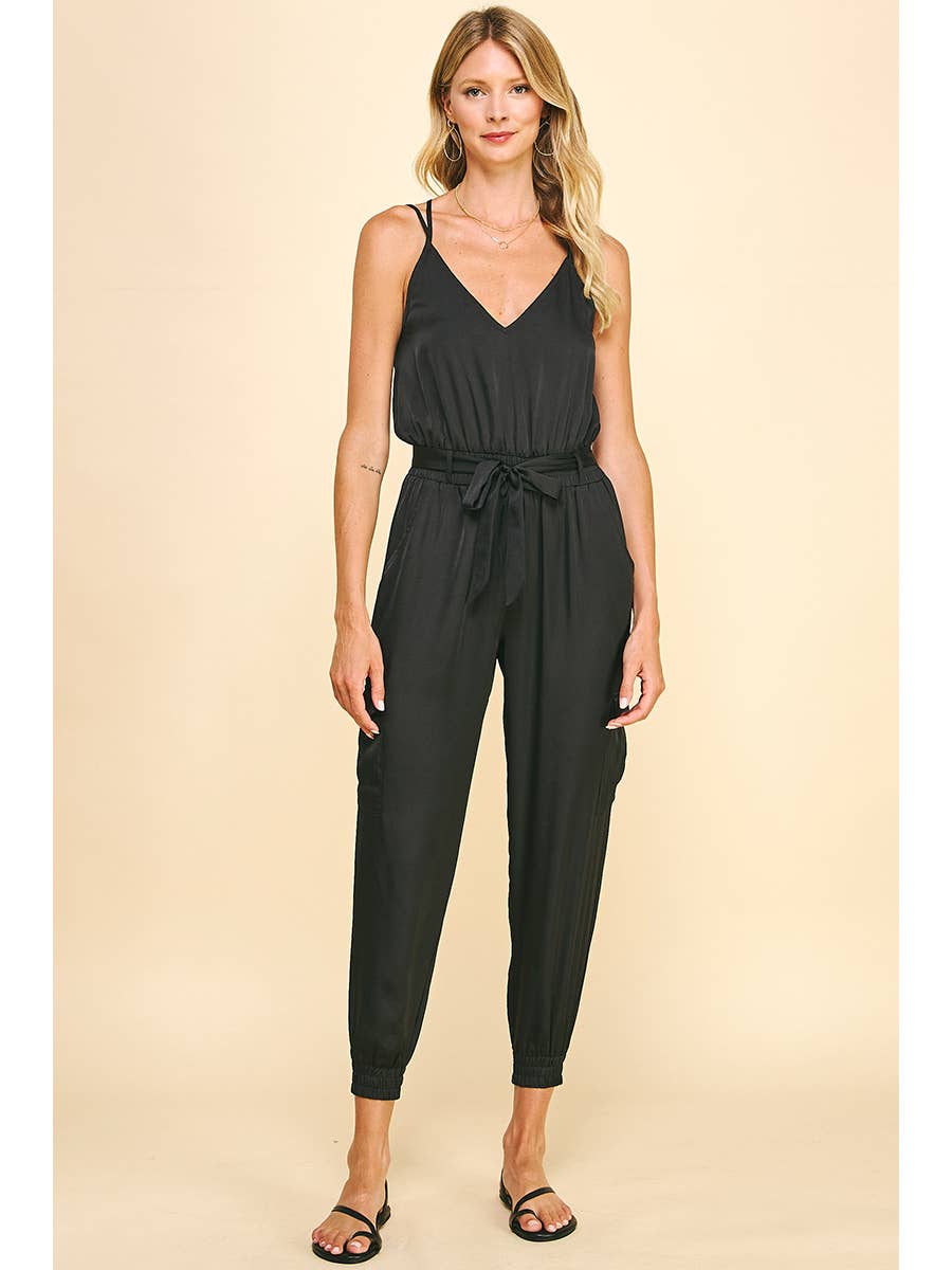 Alice Sleeveless Satin Jumpsuit - Black