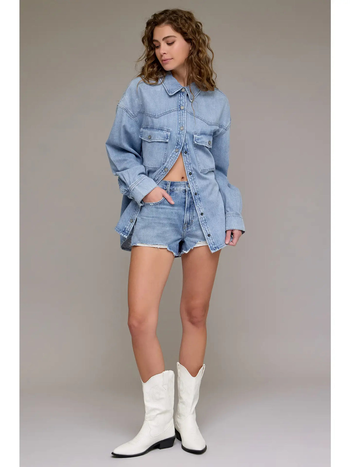 Light Wash Classic Oversized Western Shirt