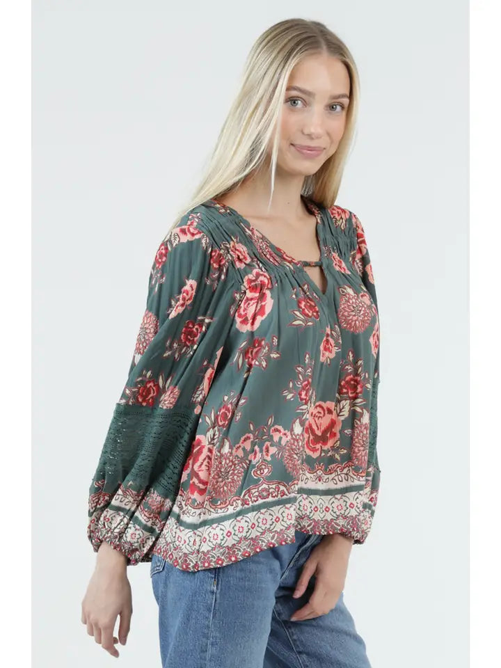 Celeste Floral Print Ruffle Top