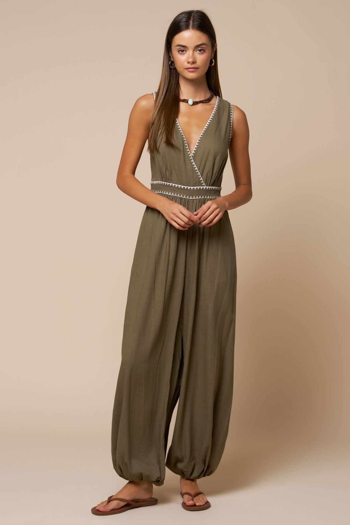 Sylvia Contrast Stitch Romper
