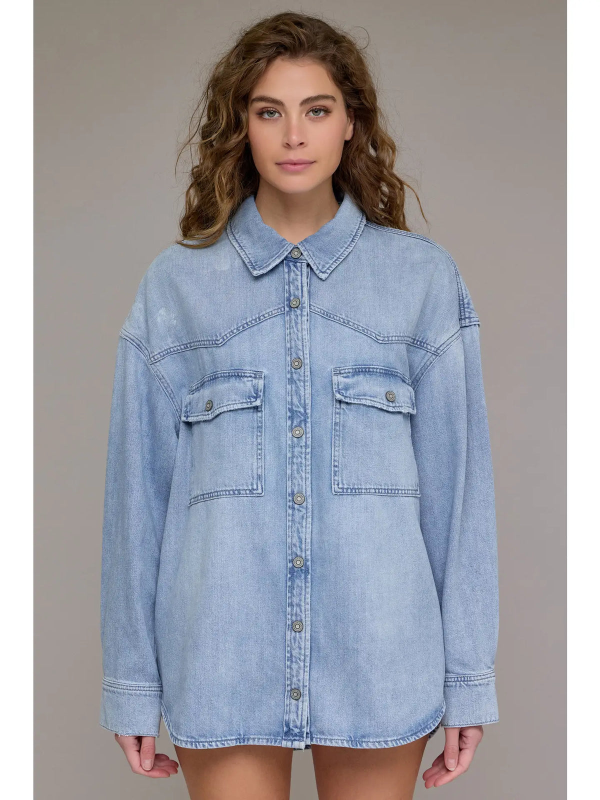 Light Wash Classic Oversized Western Shirt