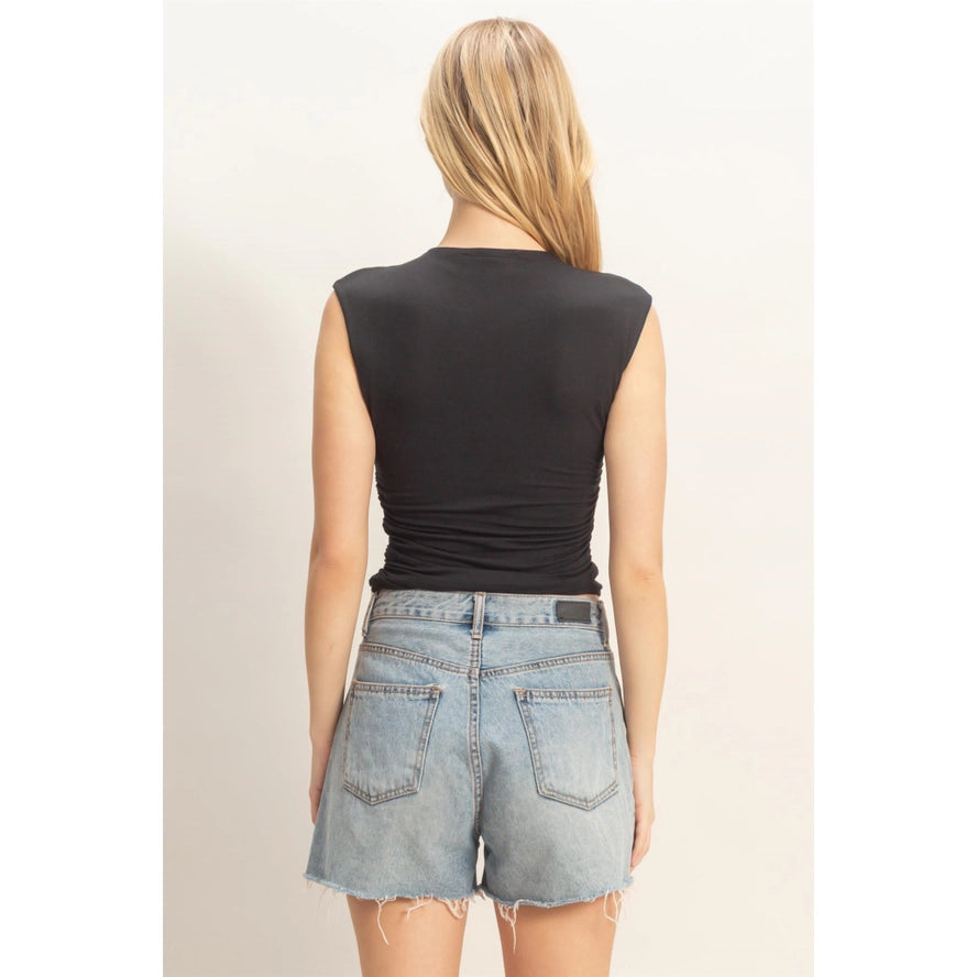 Lina Sleeveless Crew Neck Top - Black