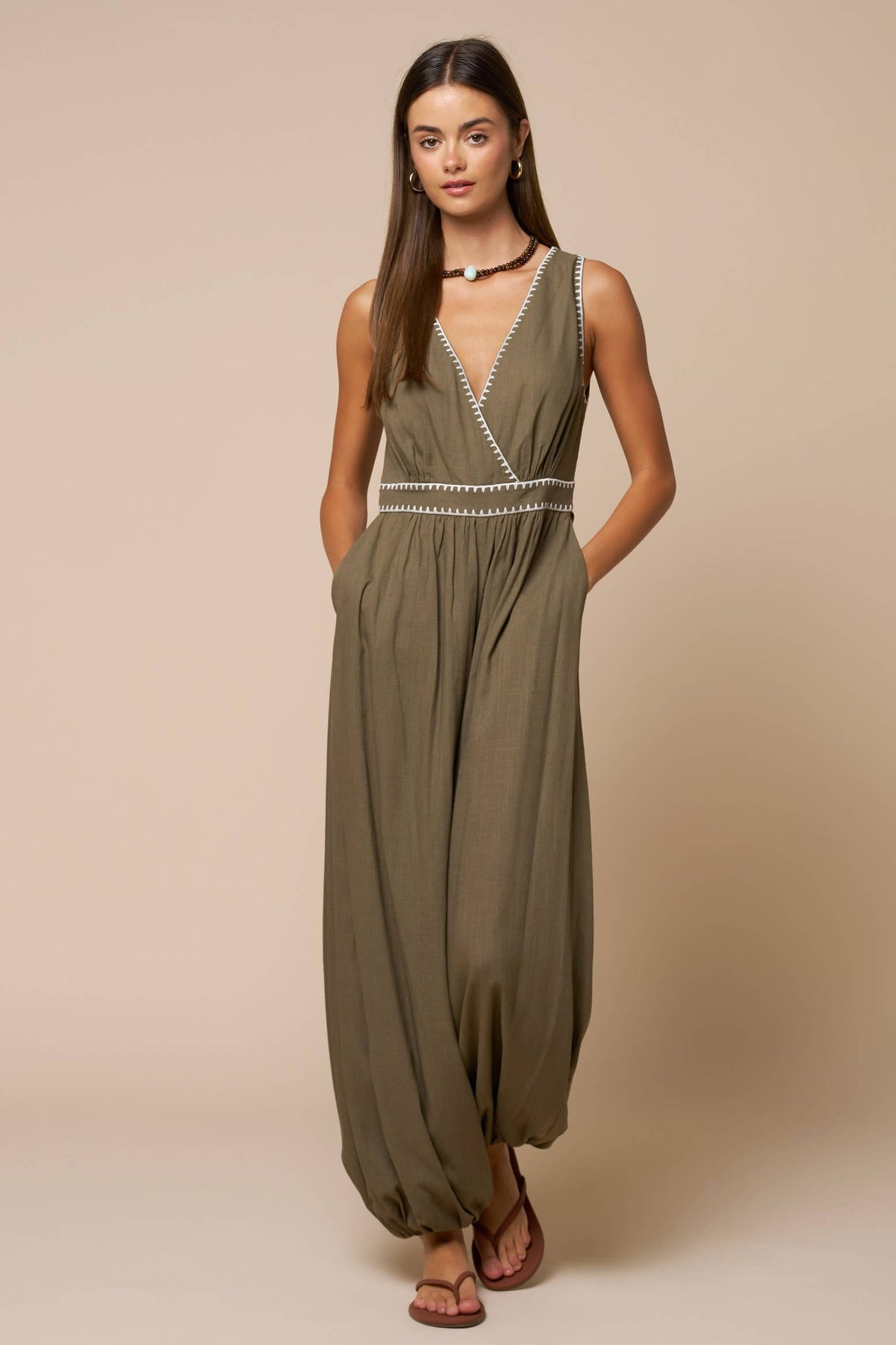 Sylvia Contrast Stitch Romper