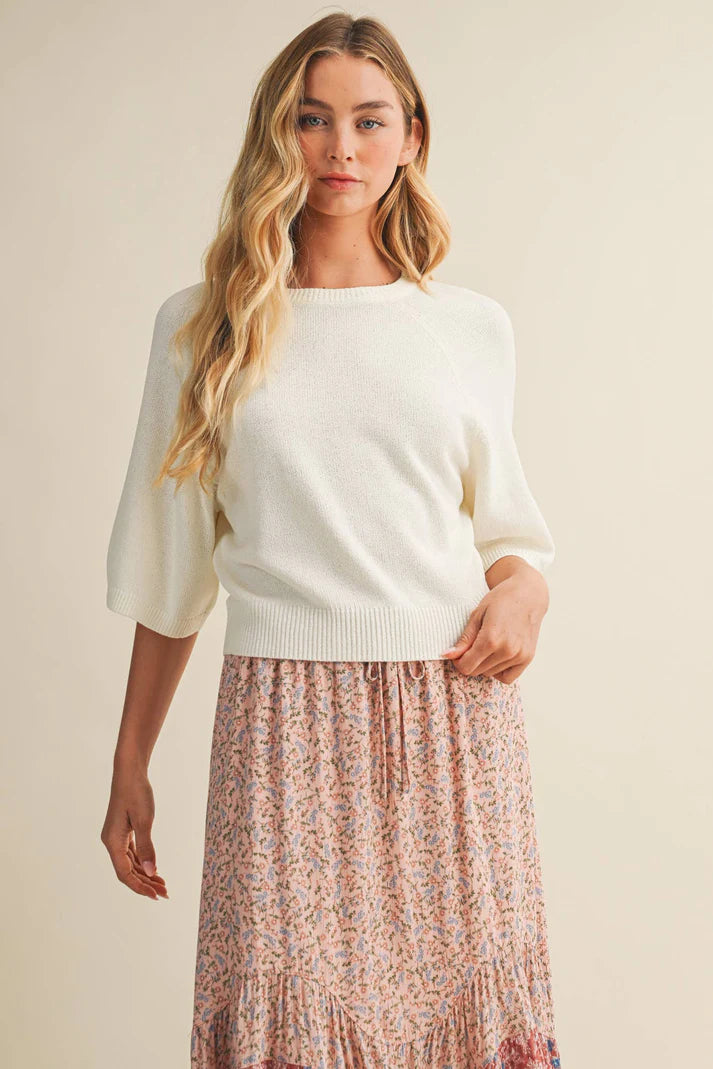 Amy Raglan Short Sleeve Sweater - Cream