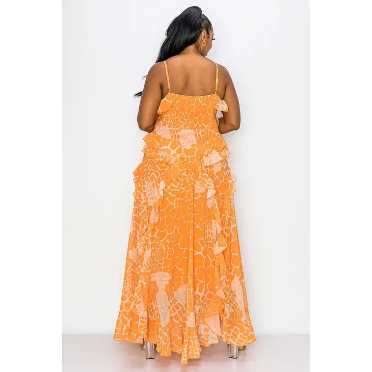 Orange Ruffle Maxi Dress - Curve