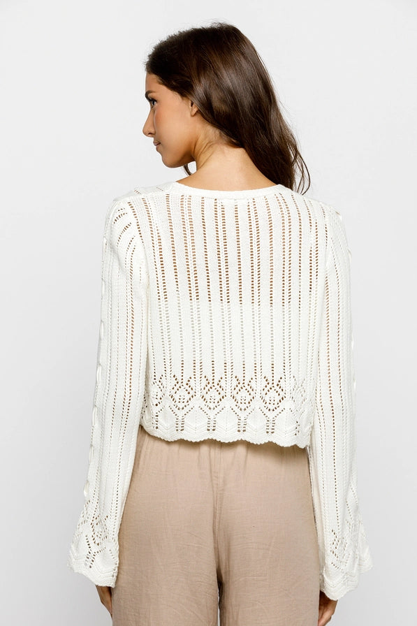 Elvie Laced Ribbon Cardigan - White