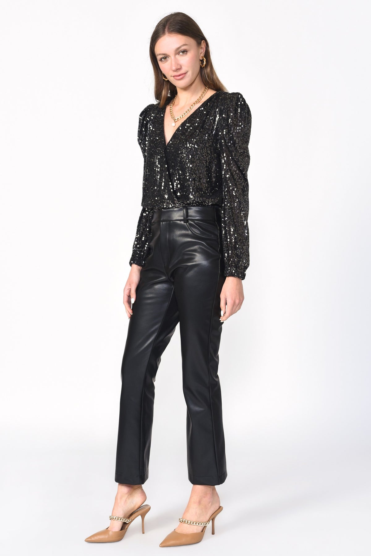 Lala Sequins Bodysuit - Black