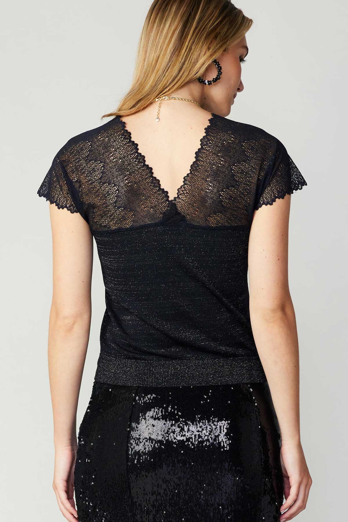 Black Silver Woven Top