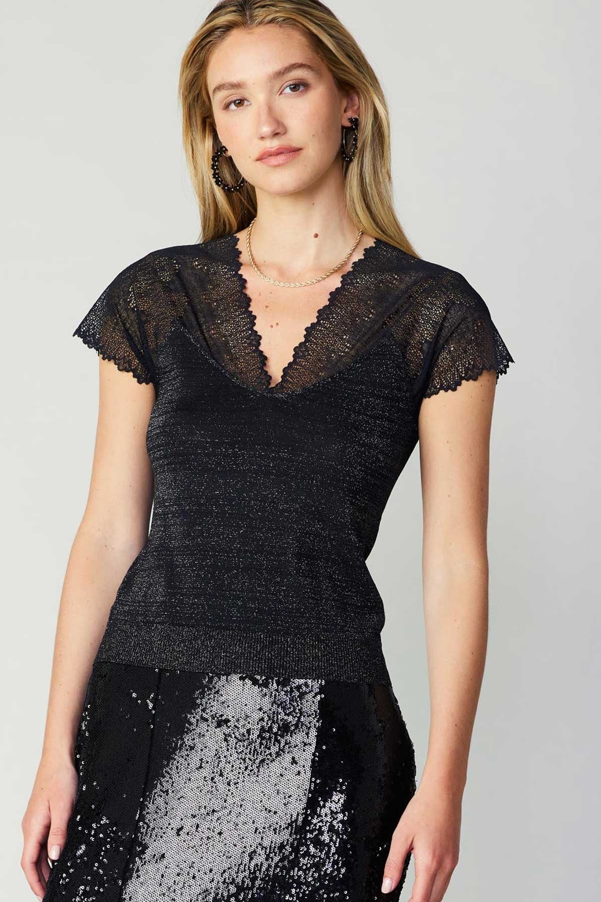 Black Silver Woven Top