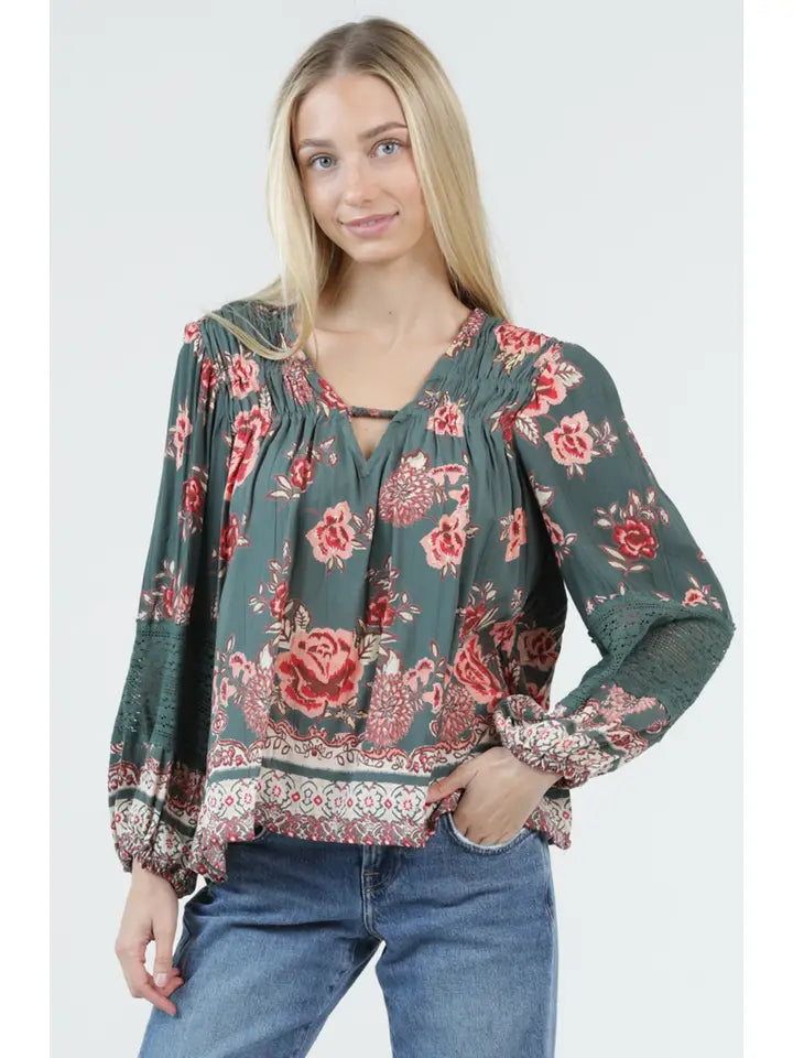 Celeste Floral Print Ruffle Top