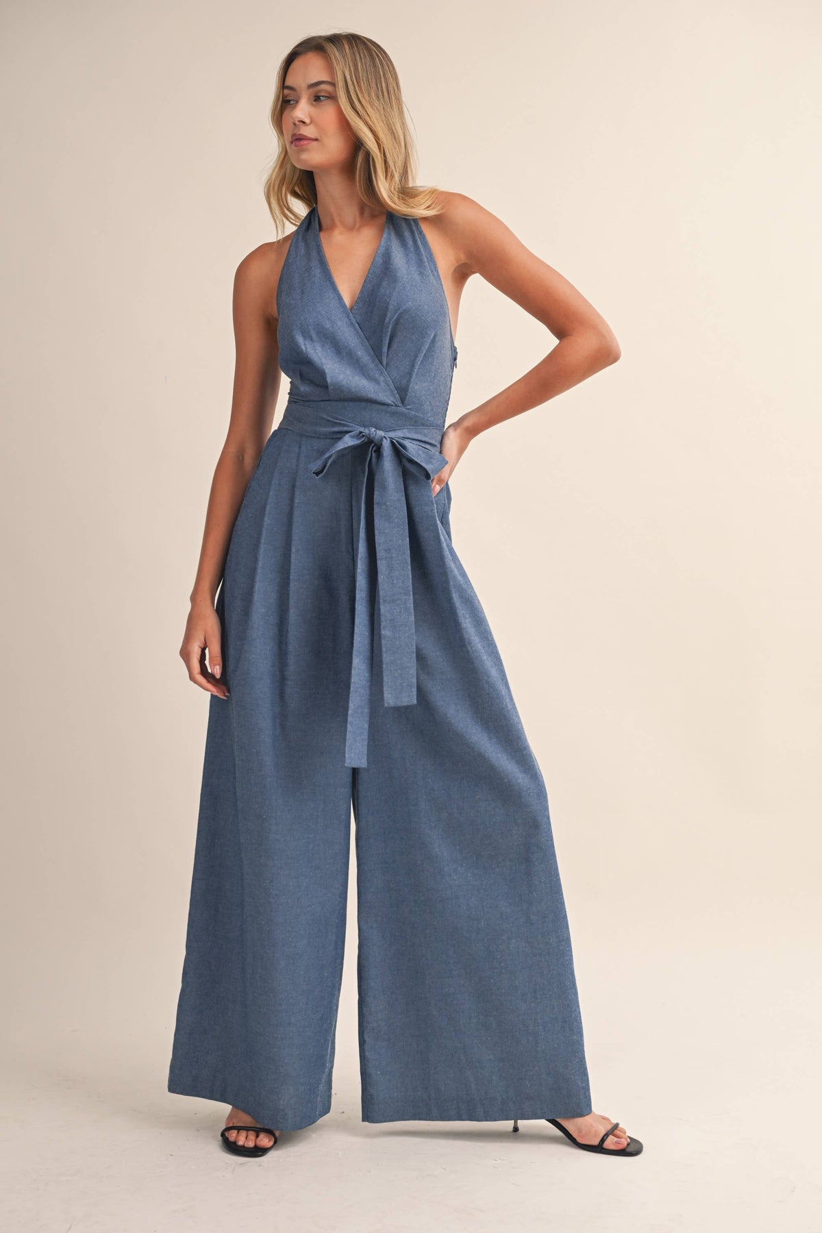 Rochelle Denim Halter Jumpsuit