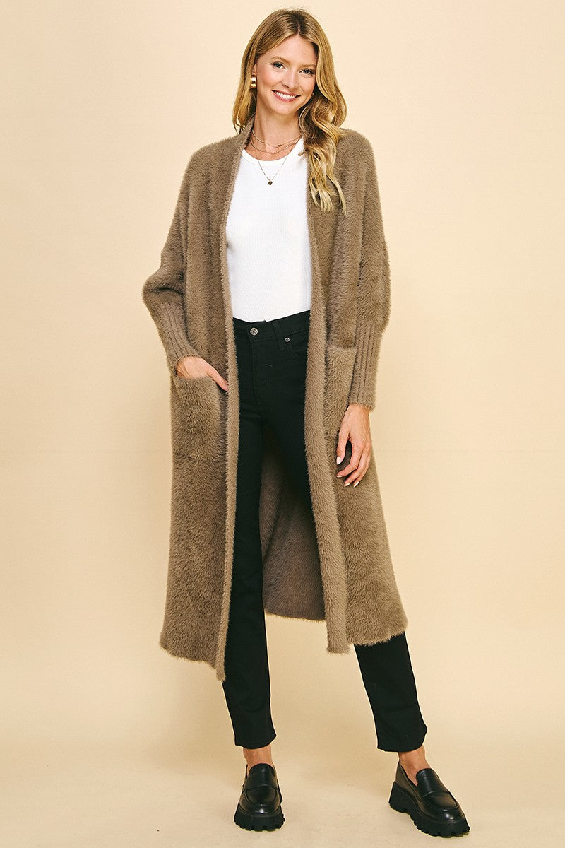Meghan Fuzzy Sweater Cardigan - Mocha