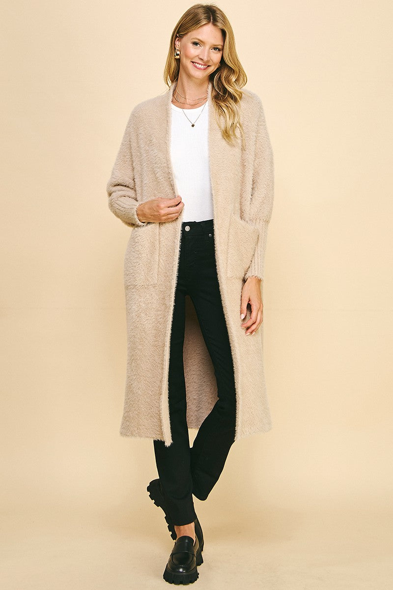 Meghan Fuzzy Sweater Cardigan - Oatmeal