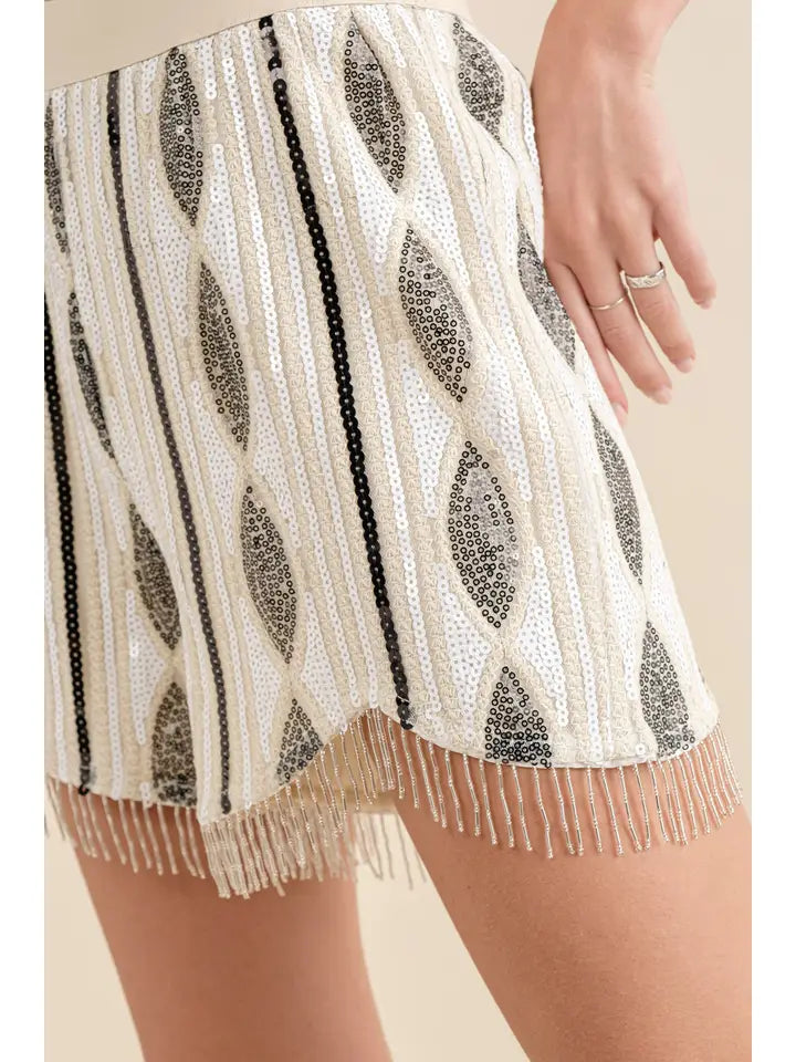 Mae Geo Sequin Fringe Shorts Set
