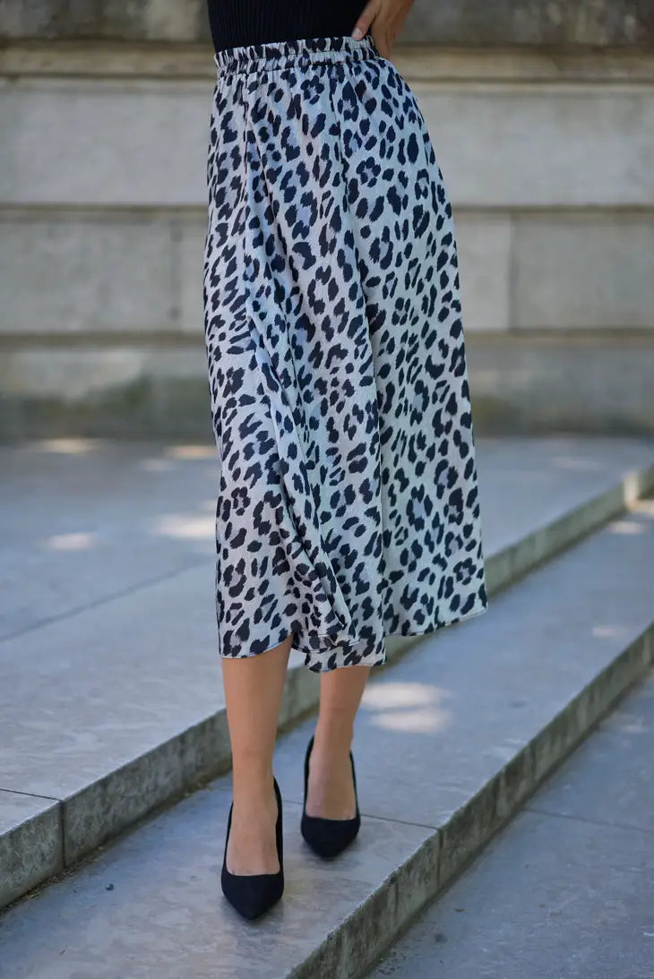 Leopard Satin Midi Skirt