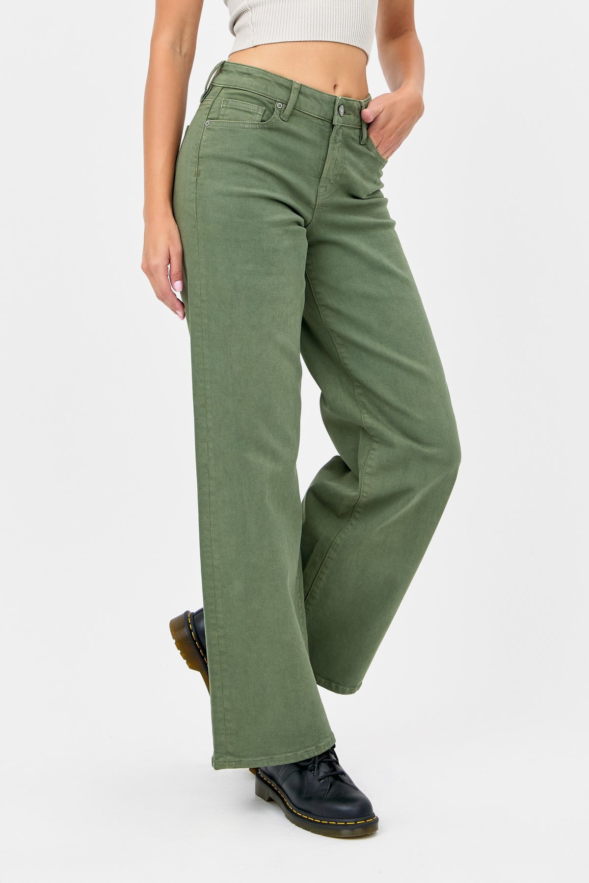 Nori - Green Stretch Wideleg Jeans