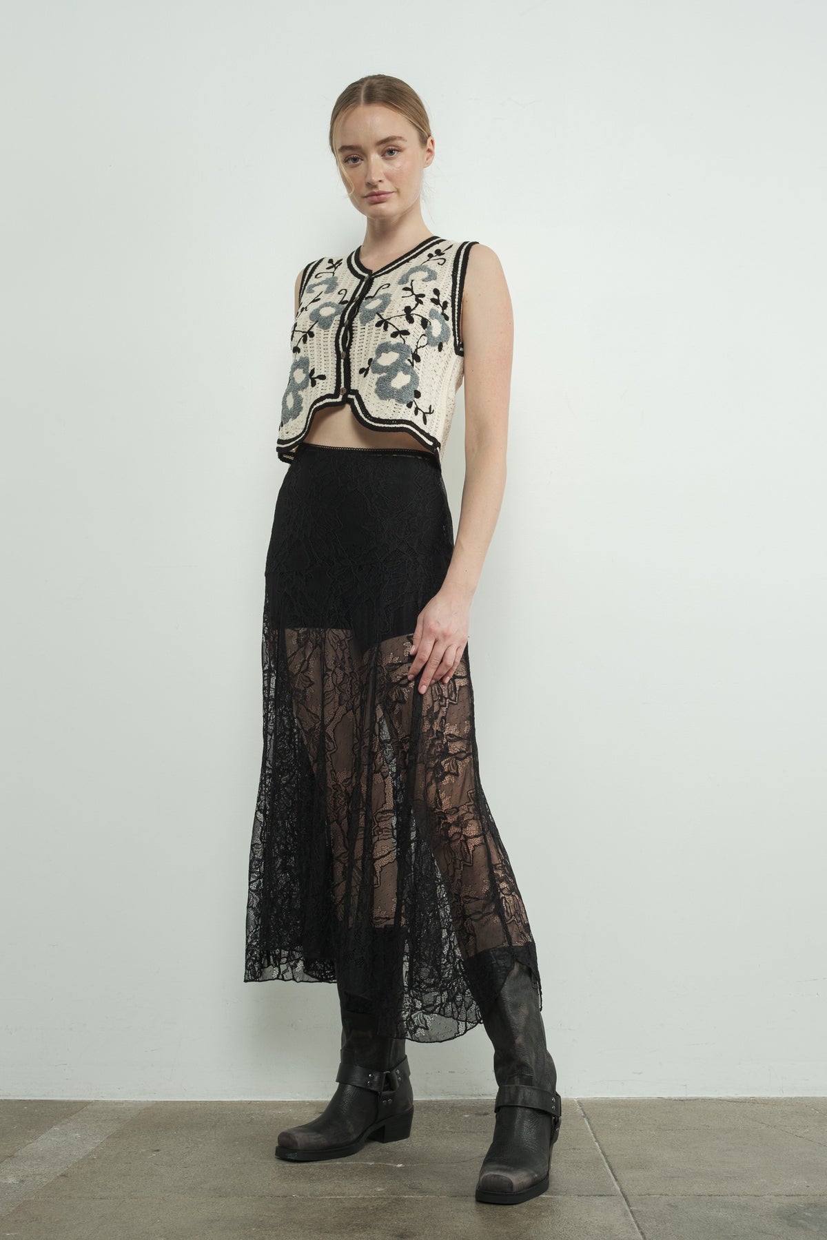 Lillian See Through Lace Asymmetrical Skirt