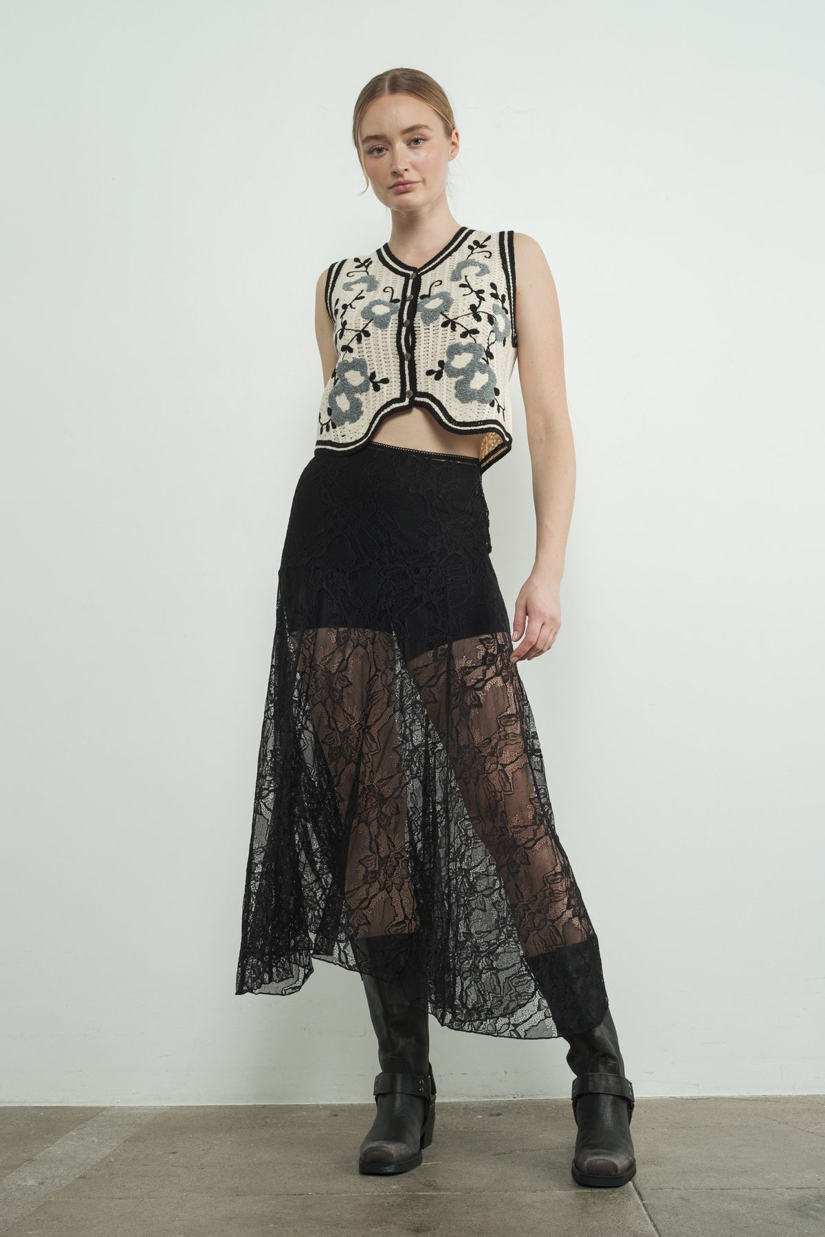 Lillian See Through Lace Asymmetrical Skirt