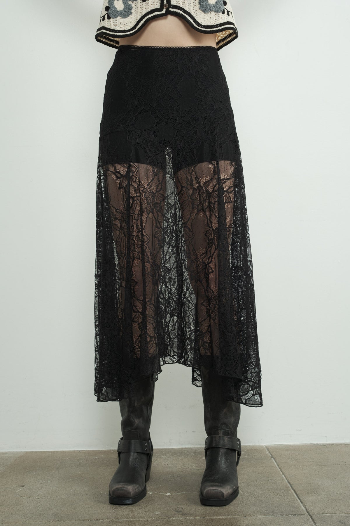 Lillian See Through Lace Asymmetrical Skirt