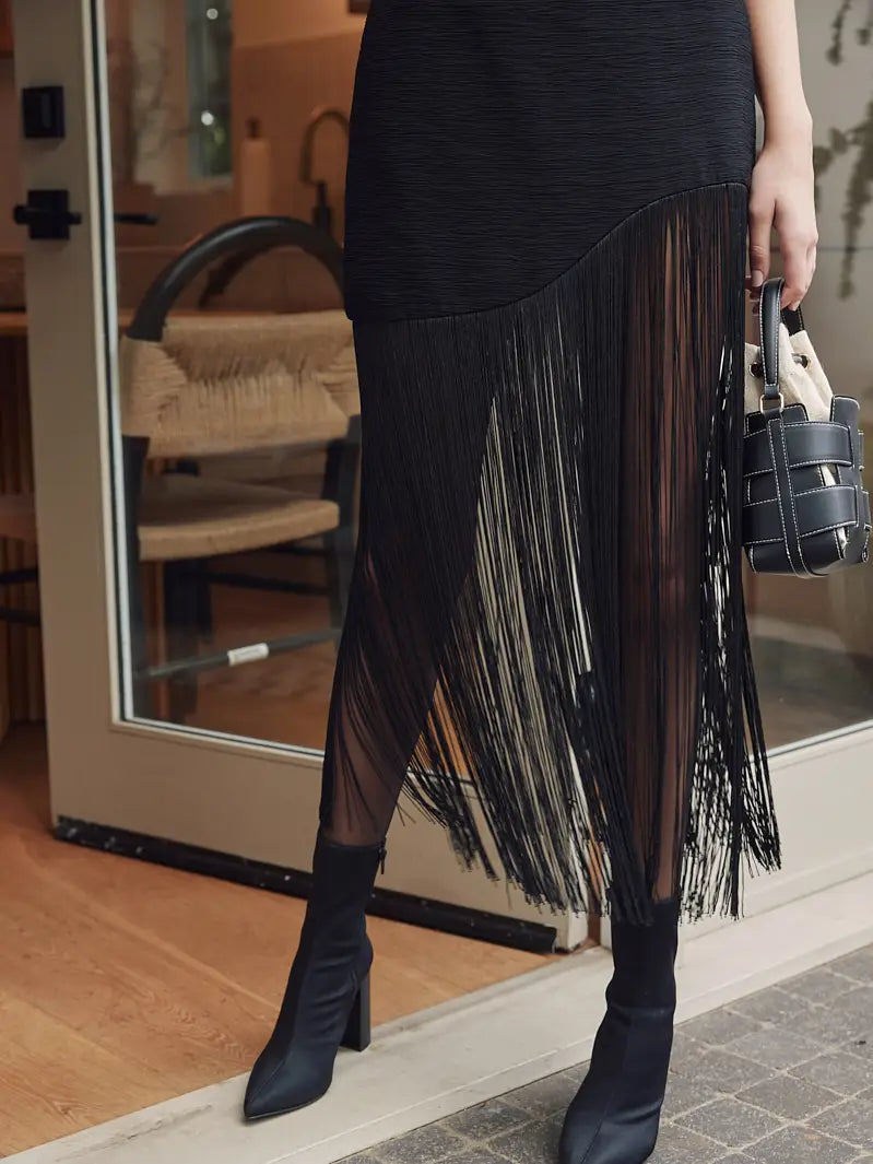 Camila Asymmetric Fringe Maxi Skirt