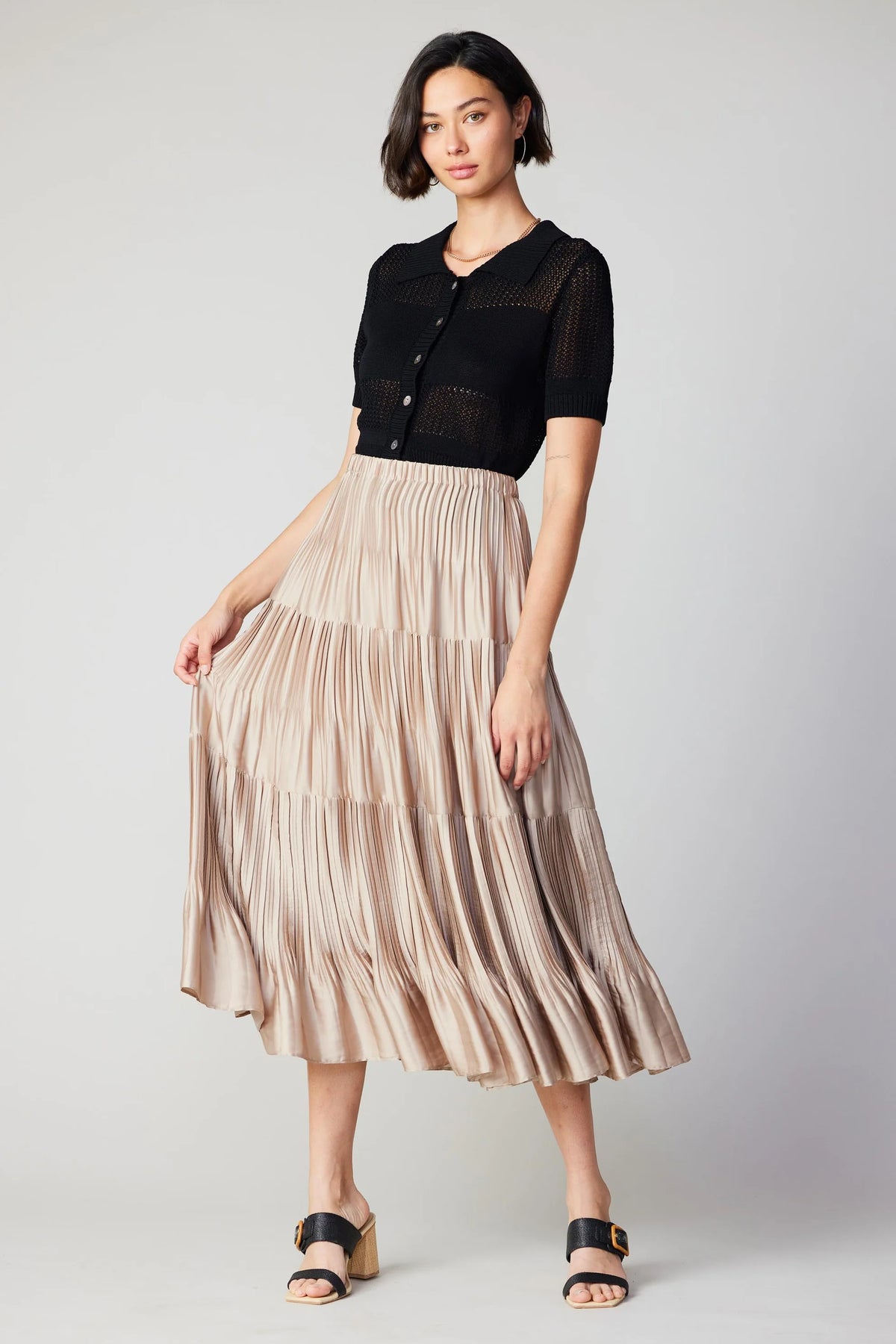 Elizabeth Pleated Tiered Midi Skirt