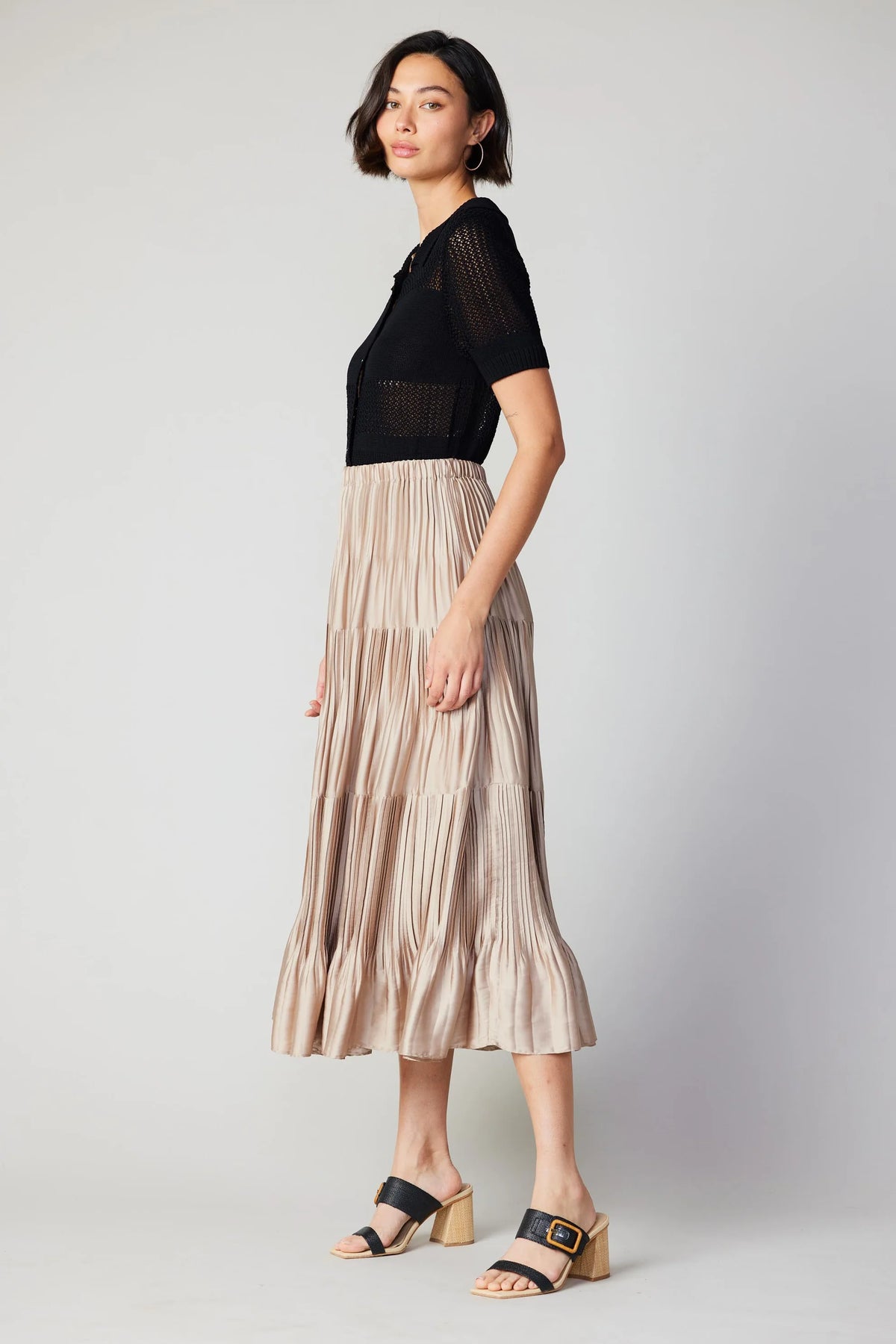 Elizabeth Pleated Tiered Midi Skirt