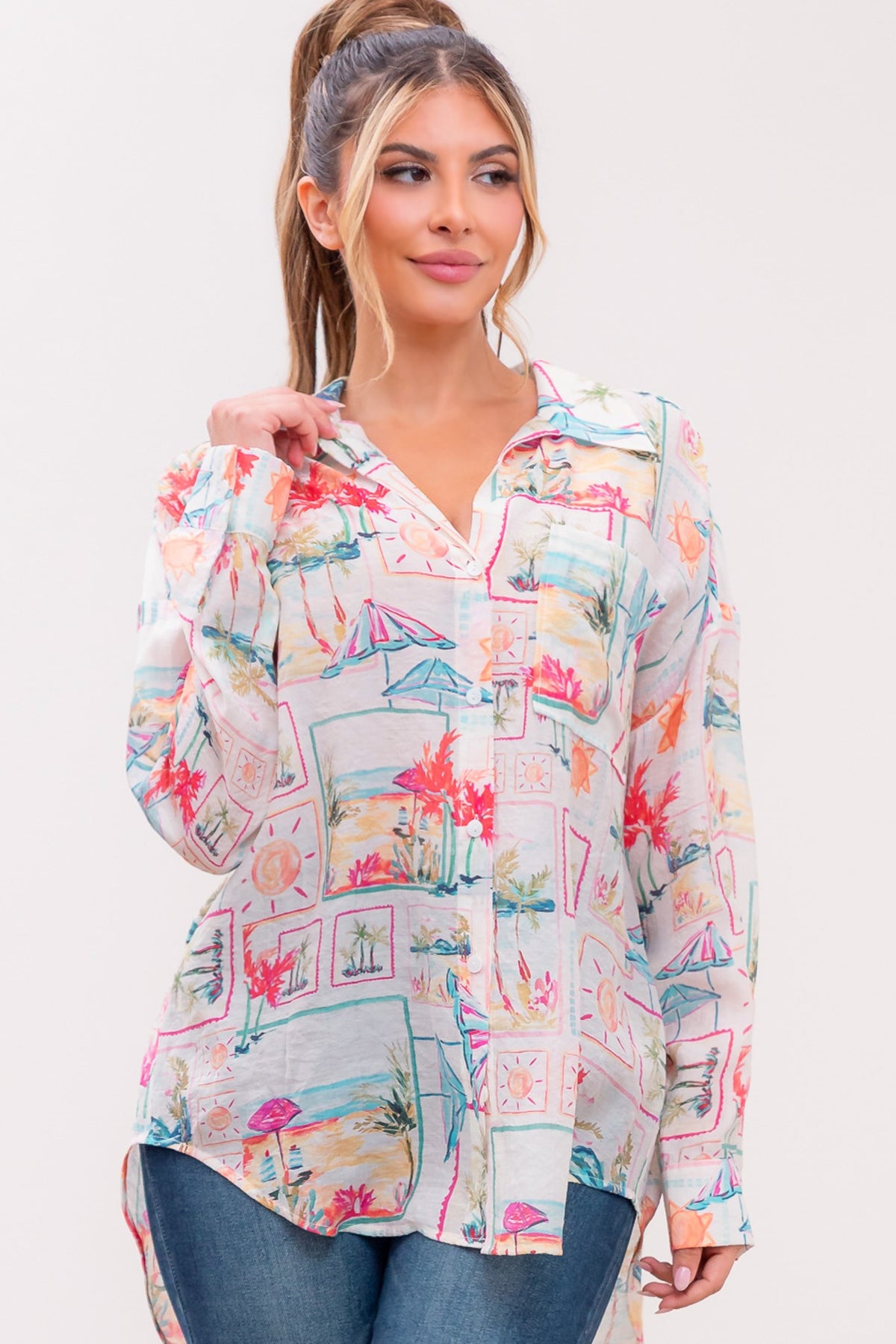 Jasmine Vacation Button Up Top