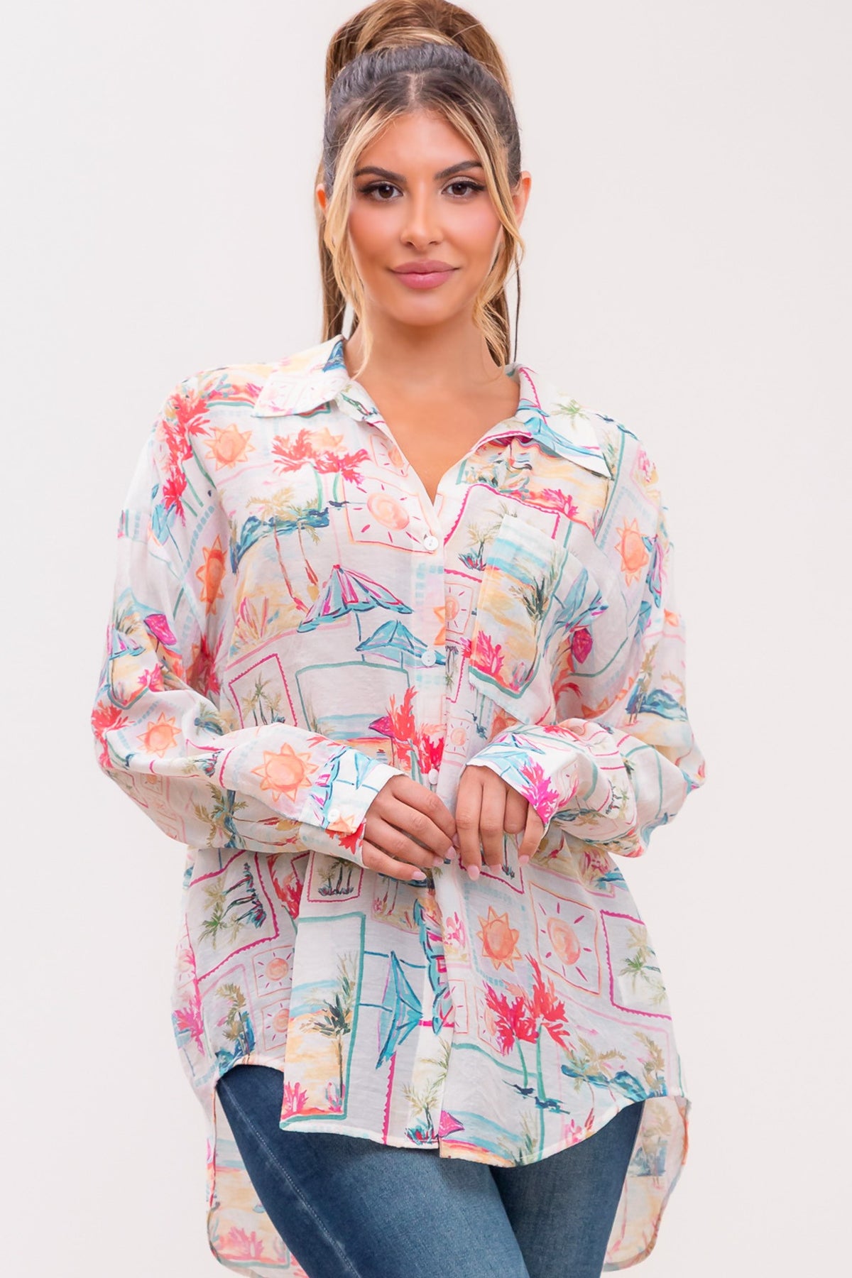 Jasmine Vacation Button Up Top