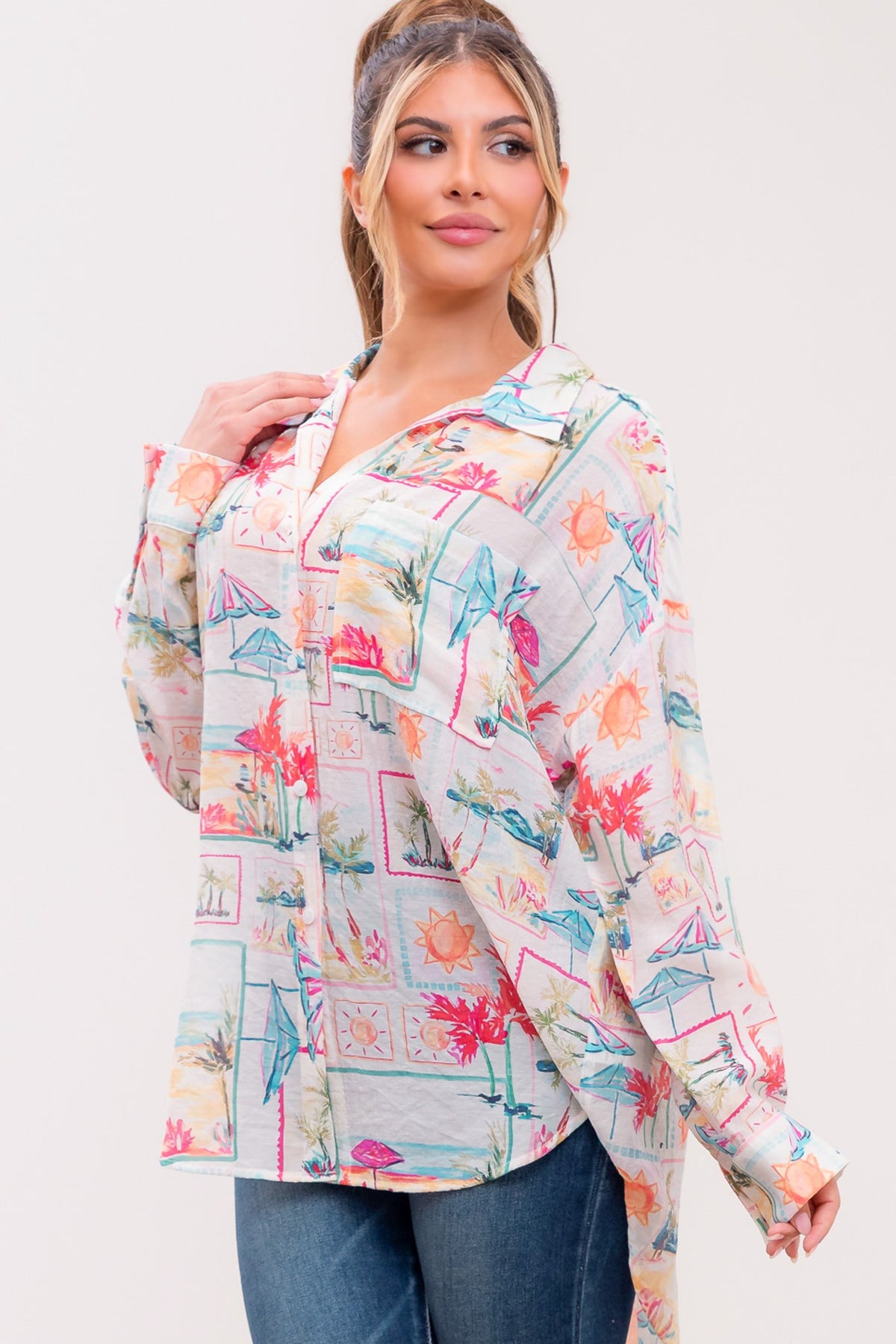 Jasmine Vacation Button Up Top