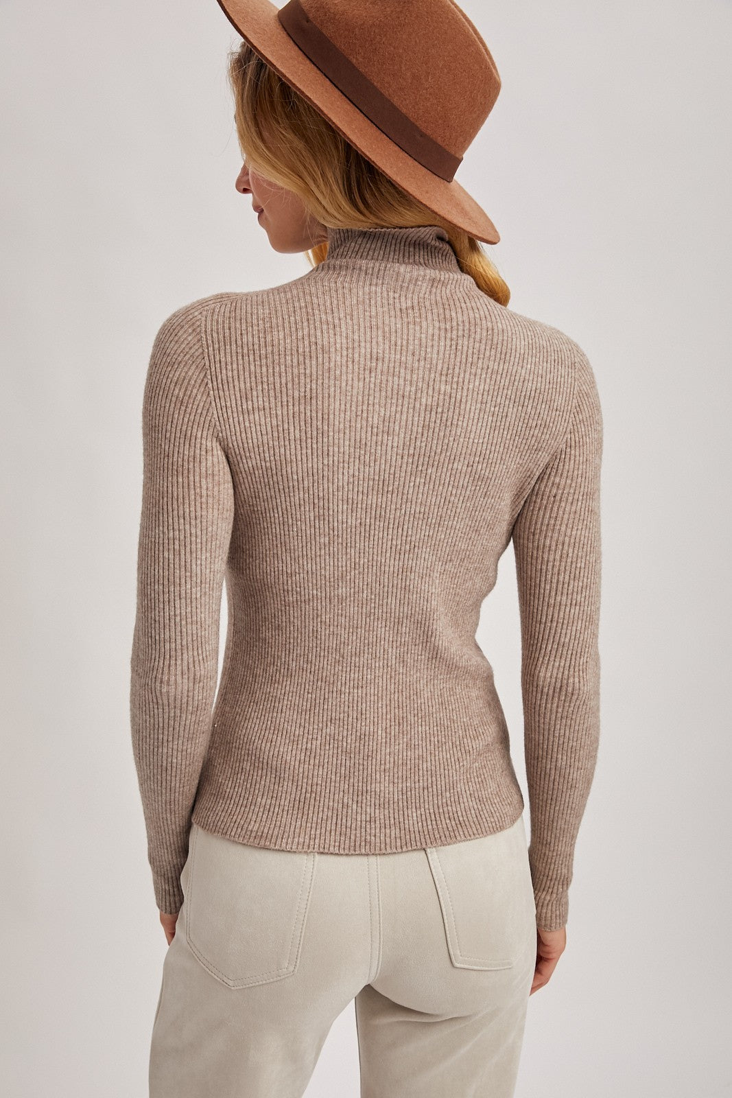 Heather Mock Neck Ribbed Knit Top