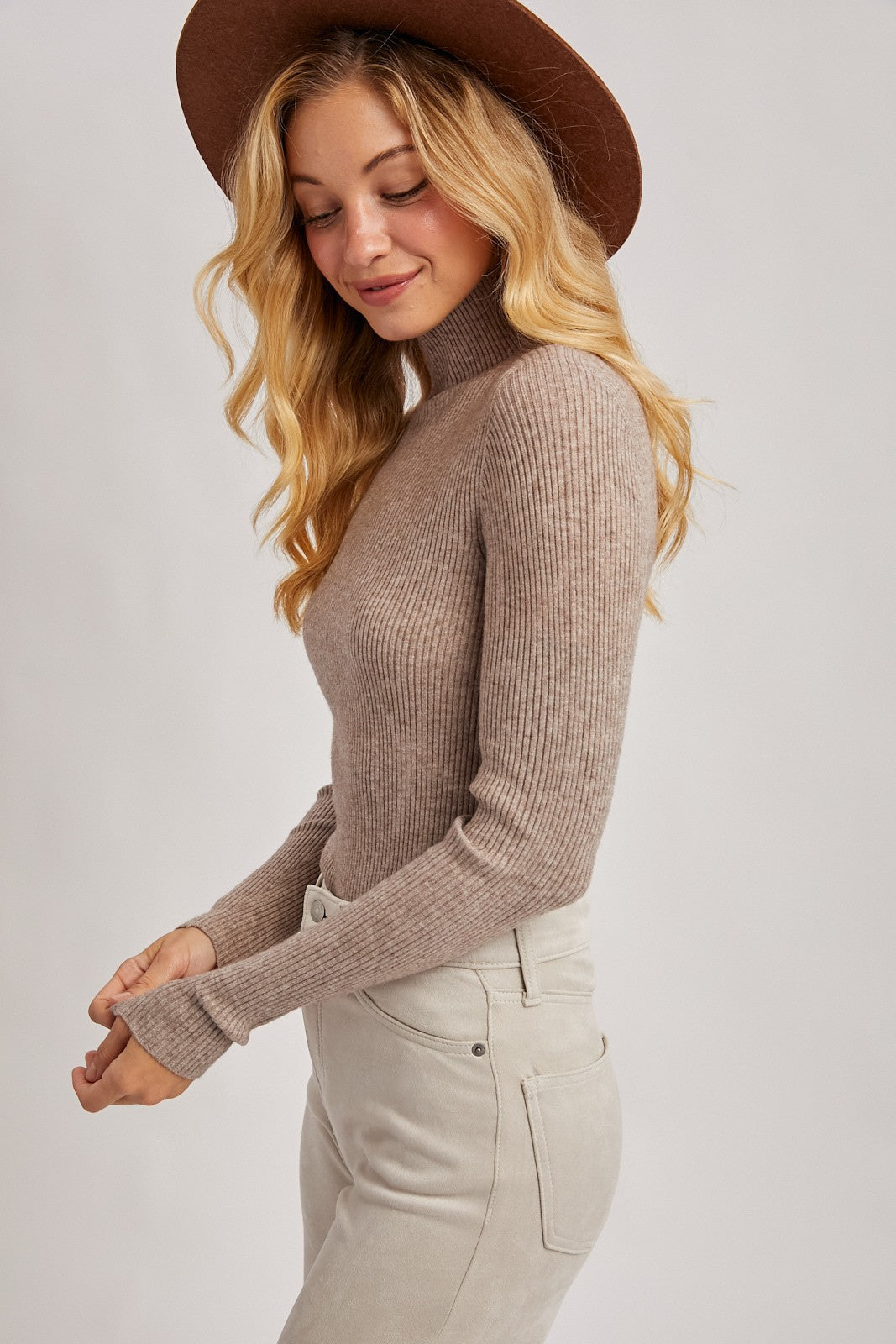 Heather Mock Neck Ribbed Knit Top