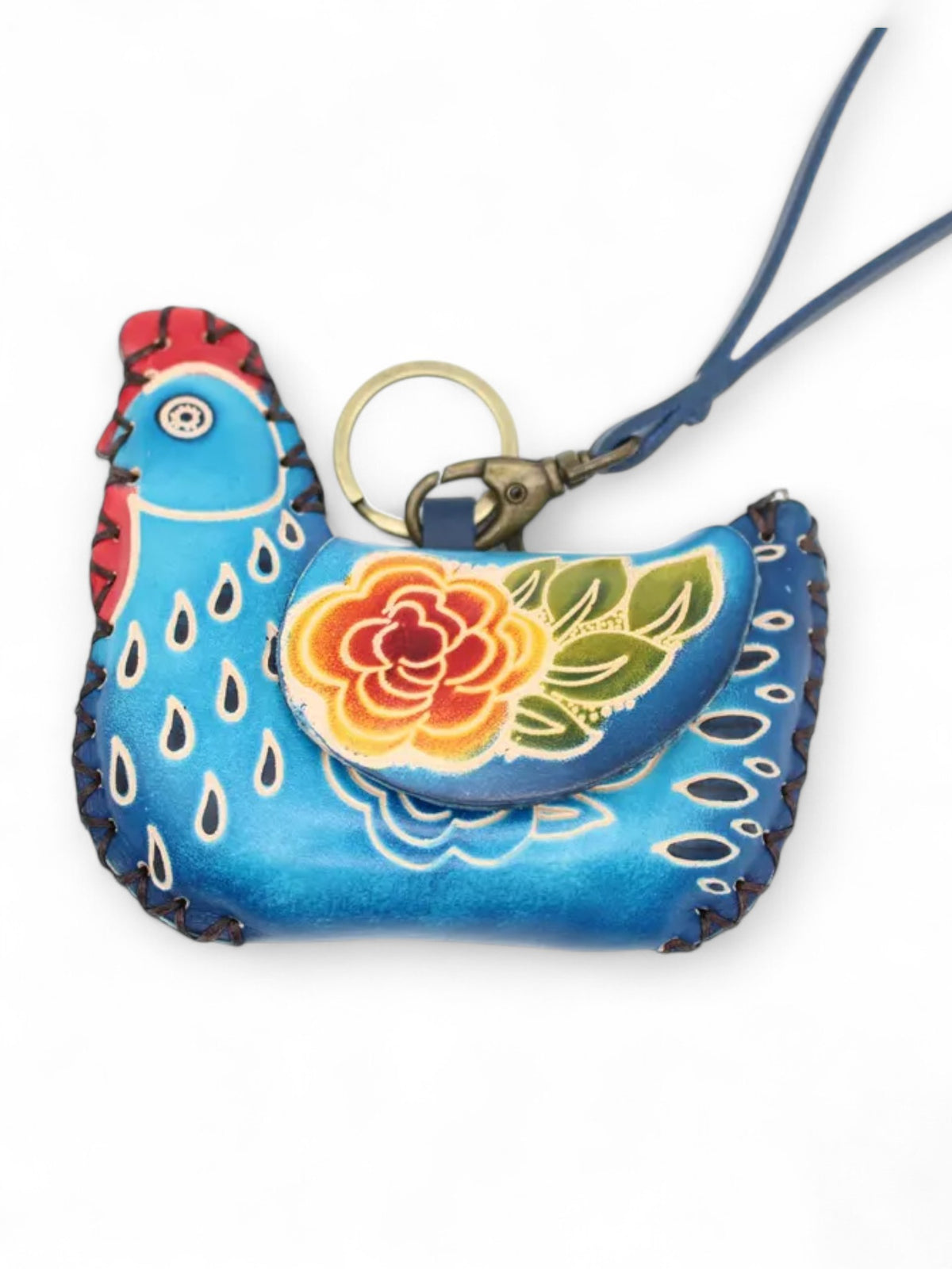 Leather Chicken Hen Coin Purse Blue