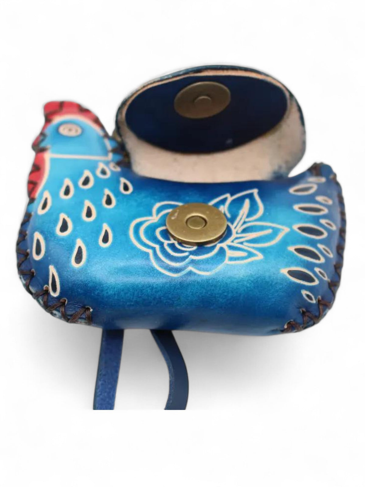 Leather Chicken Hen Coin Purse Blue