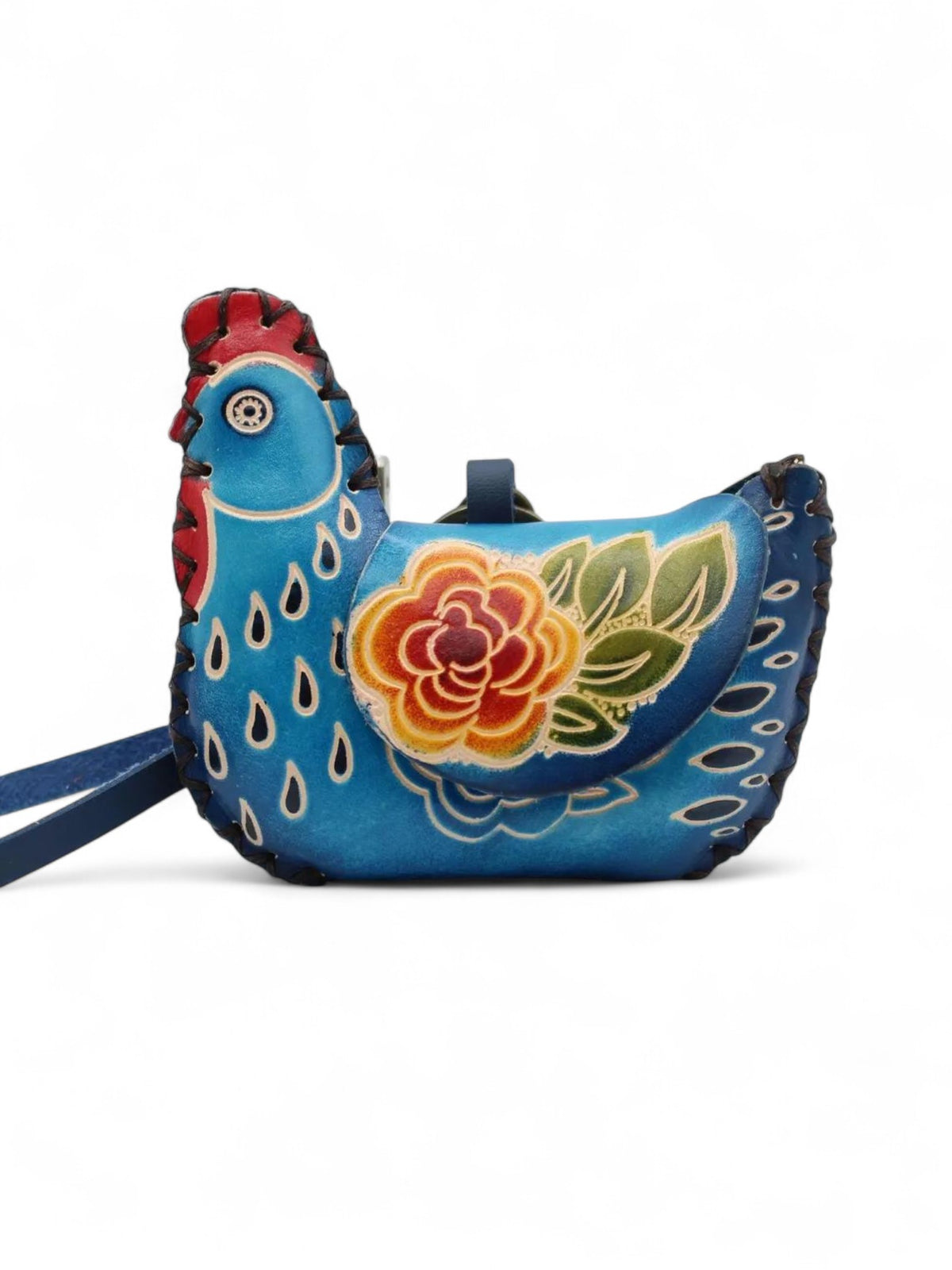 Leather Chicken Hen Coin Purse Blue