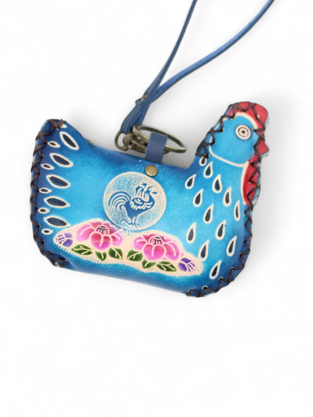 Leather Chicken Hen Coin Purse Blue
