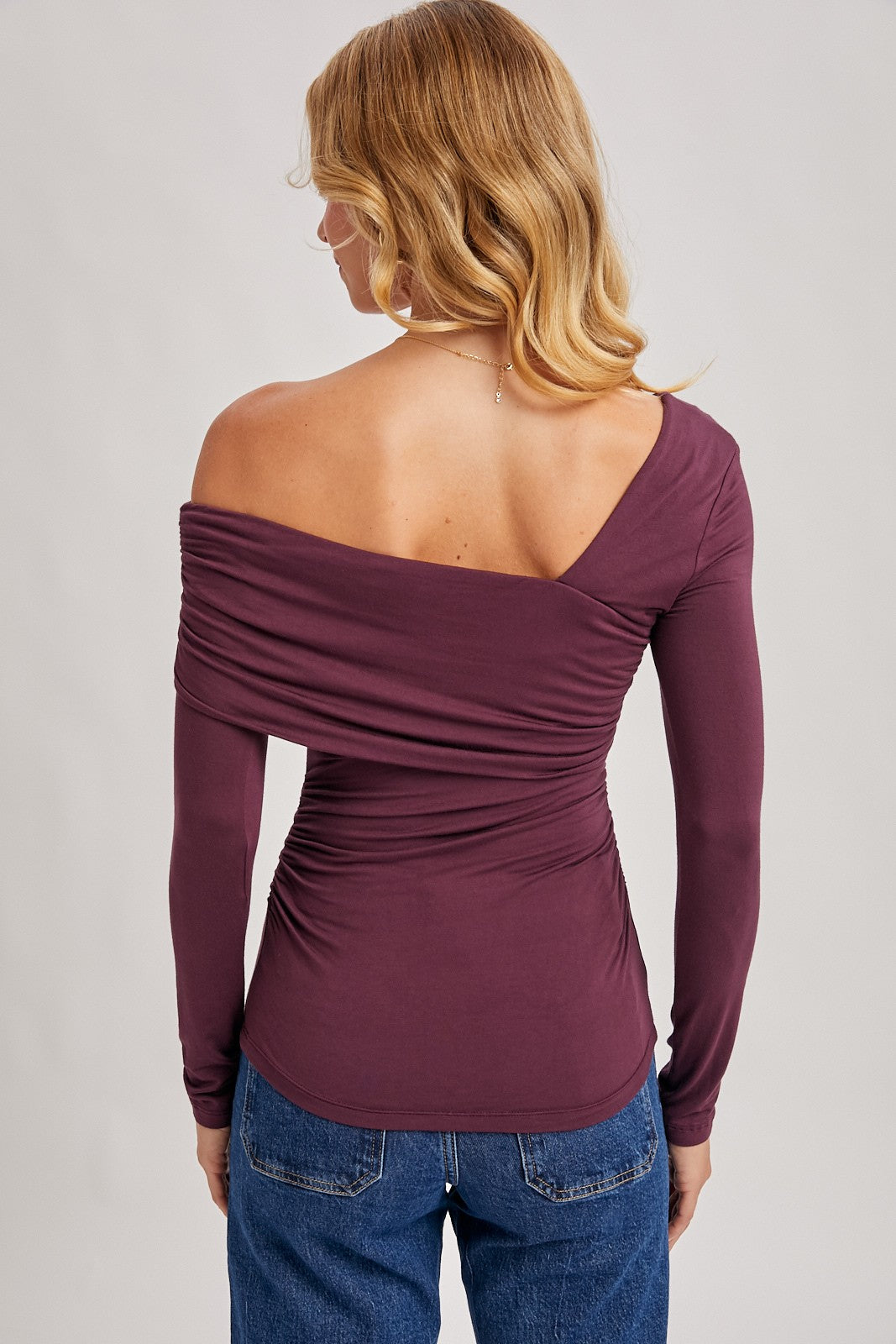 Scarlett Asymmetric Neckline Knit Top - Plum