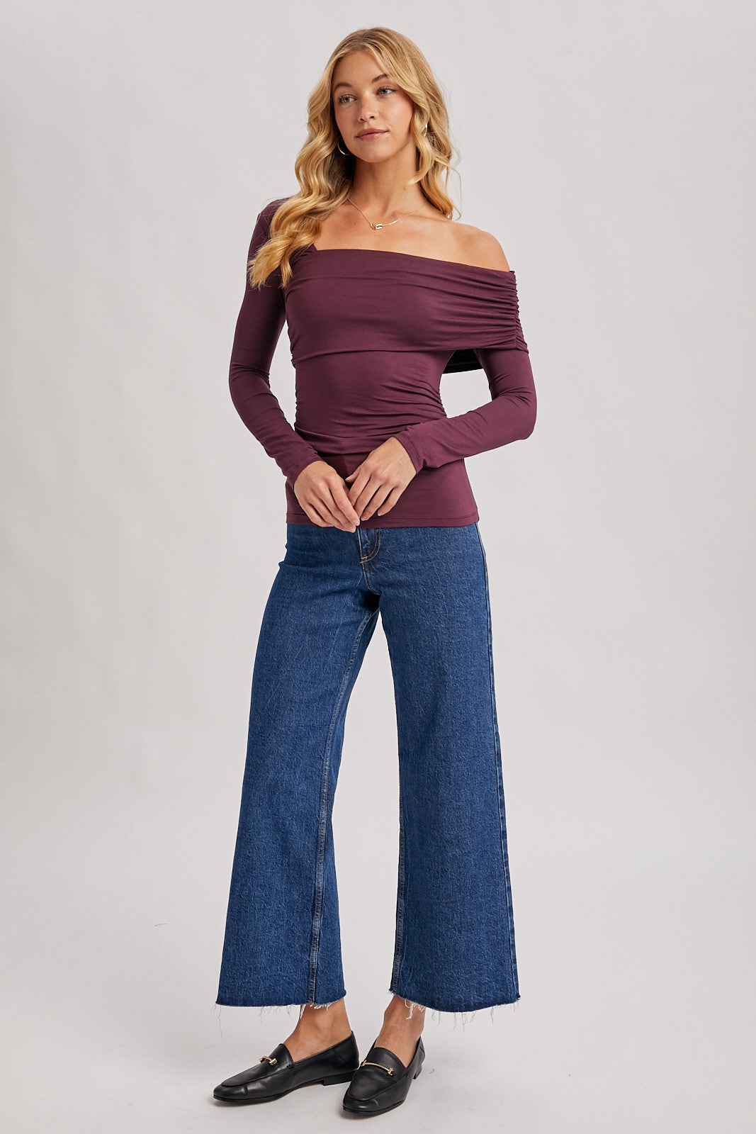 Scarlett Asymmetric Neckline Knit Top - Plum