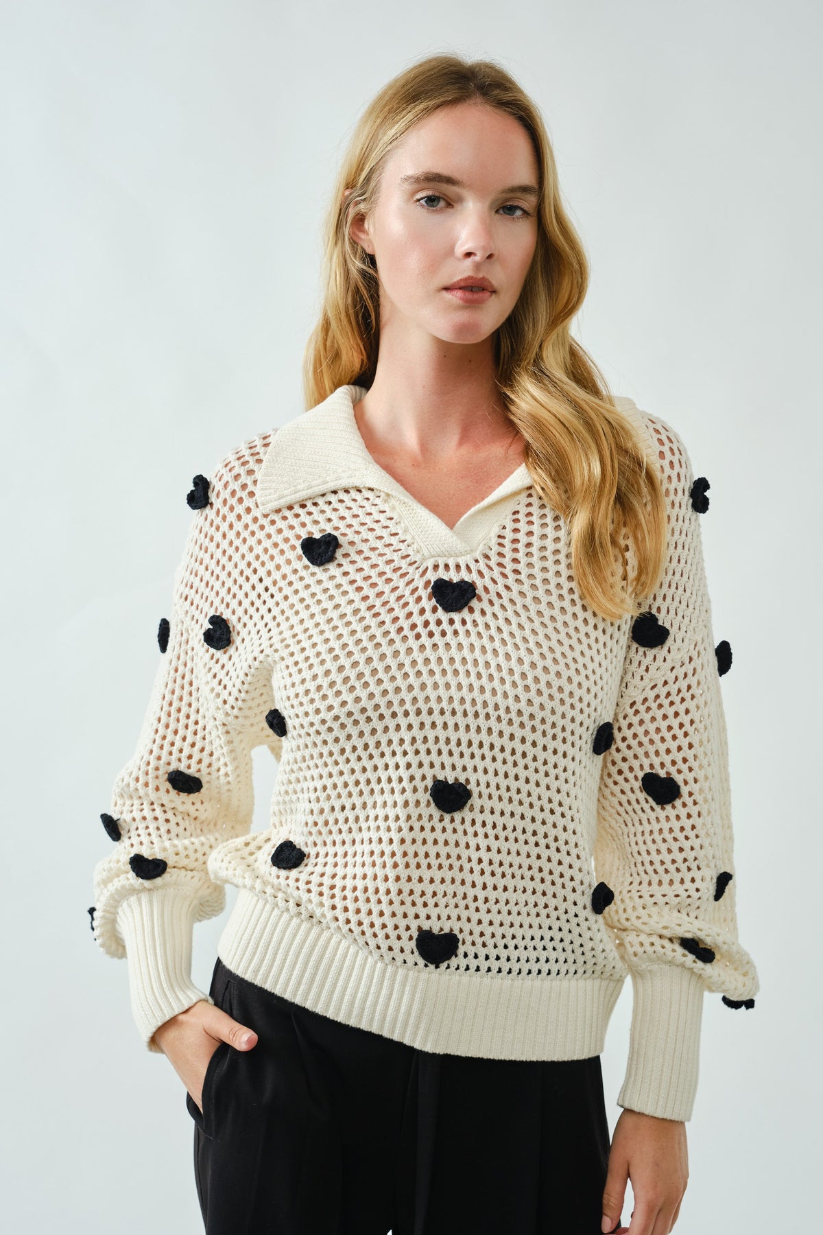 Sarah Crochet Heart Embellishment Sweater
