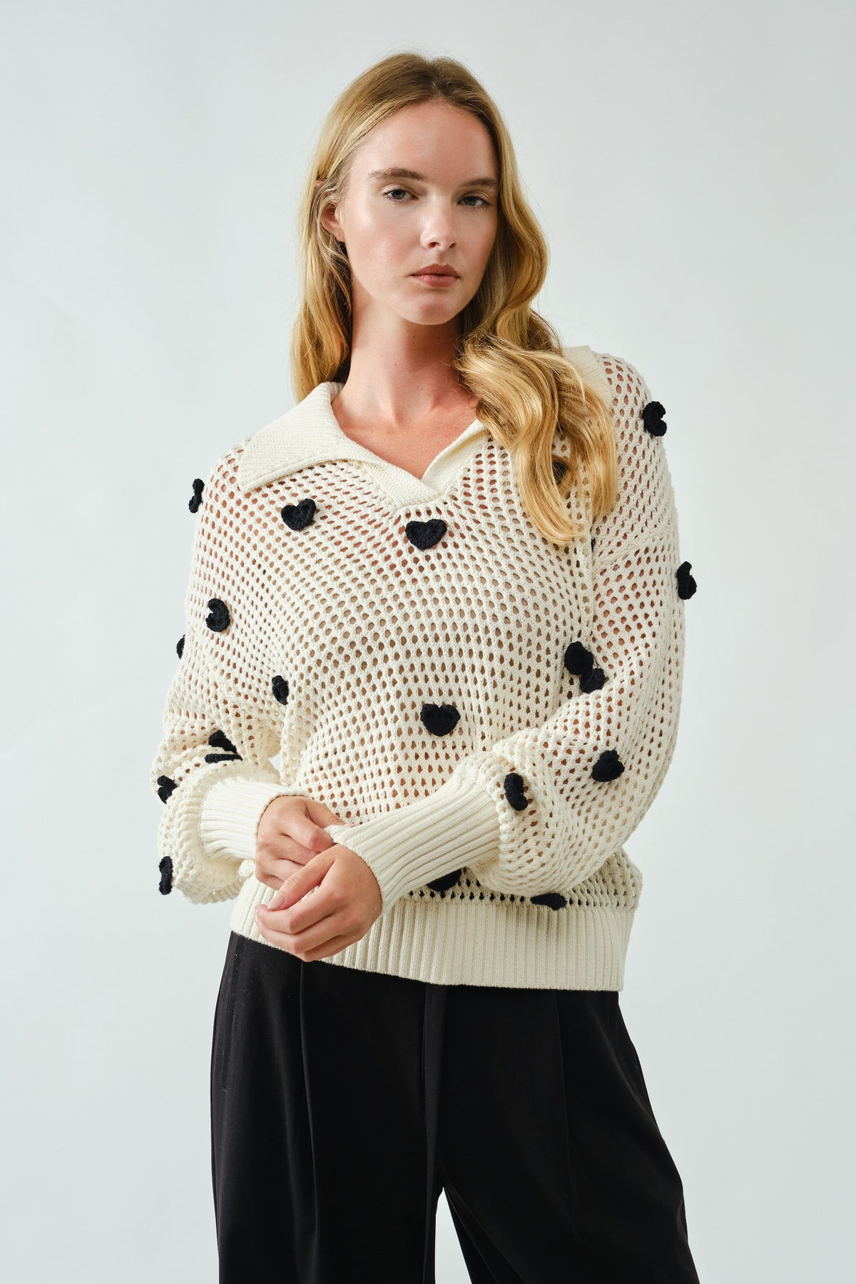 Sarah Crochet Heart Embellishment Sweater