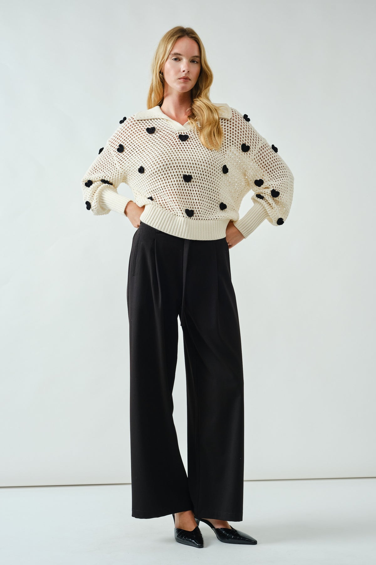 Sarah Crochet Heart Embellishment Sweater