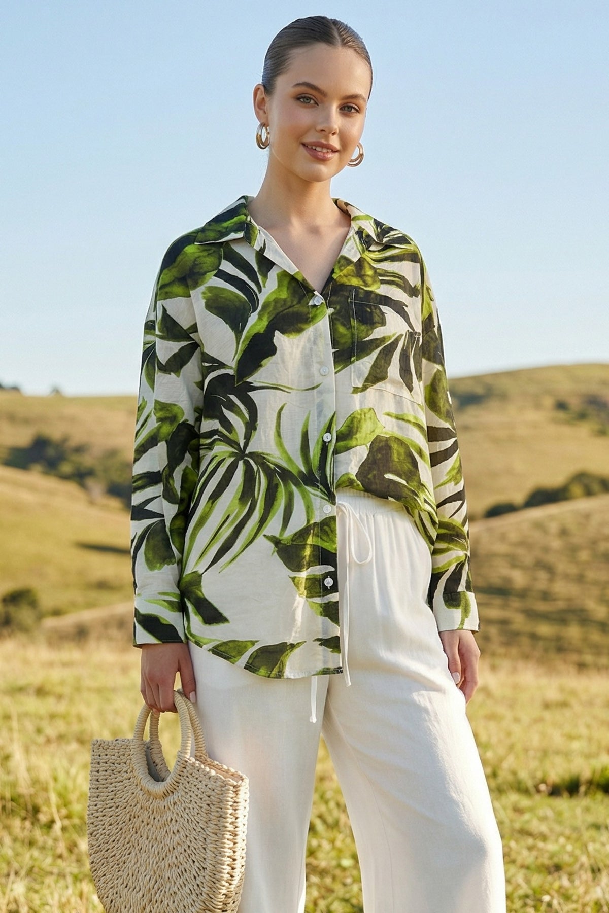 Jasmine Leaf Button Up Top