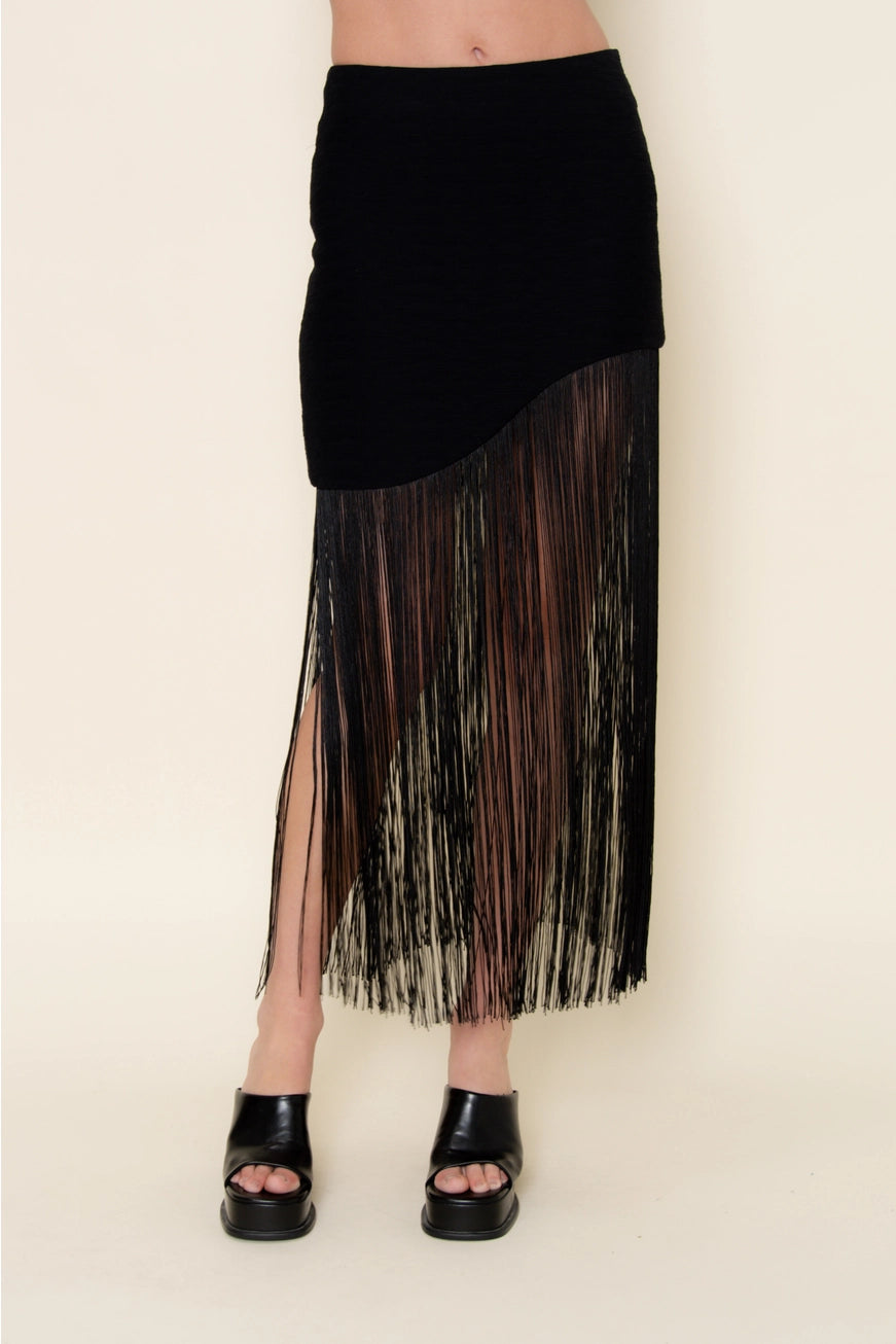 Camila Asymmetric Fringe Maxi Skirt