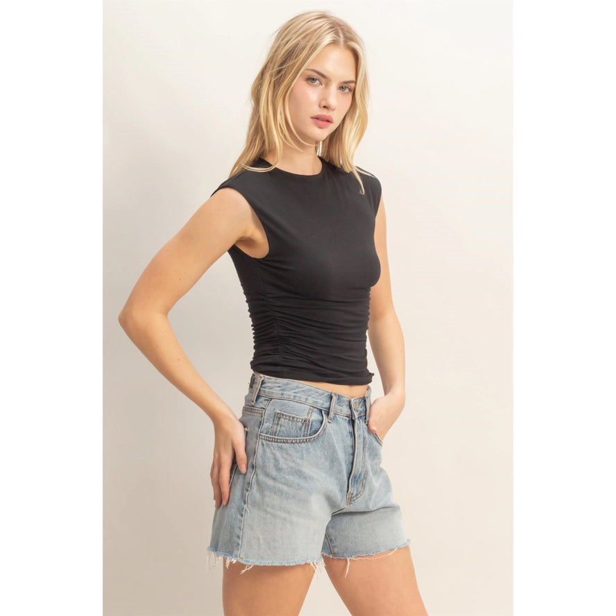 Lina Sleeveless Crew Neck Top - Black