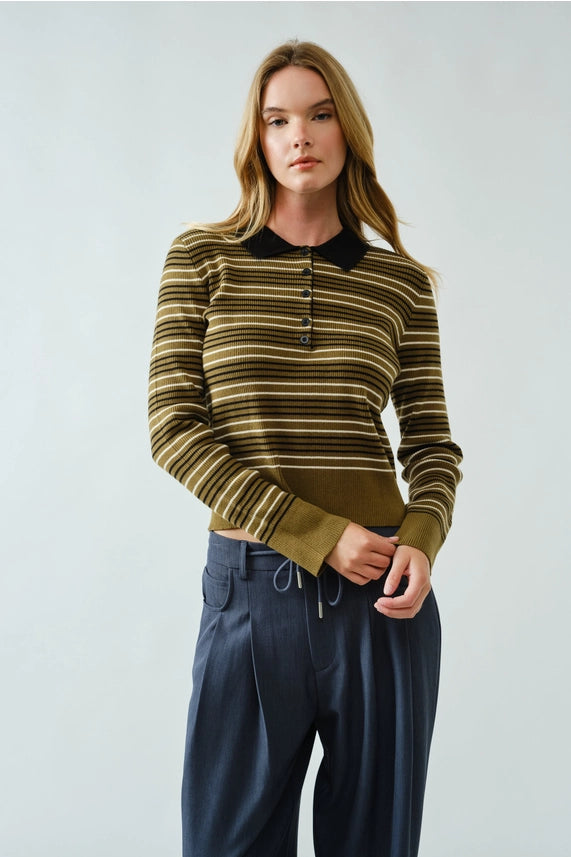 Veronika Striped Polo Sweater