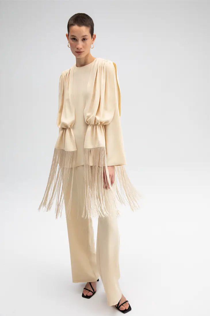 Fringe Detailed Tunic Trousers Set - Cream (sold separately)