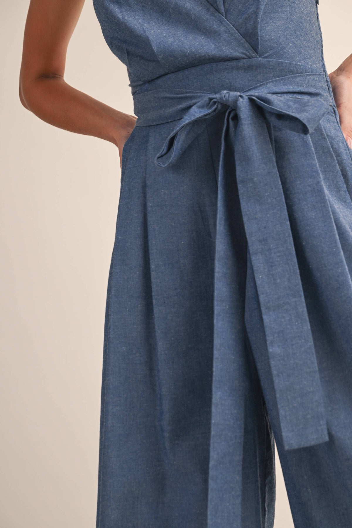 Rochelle Denim Halter Jumpsuit