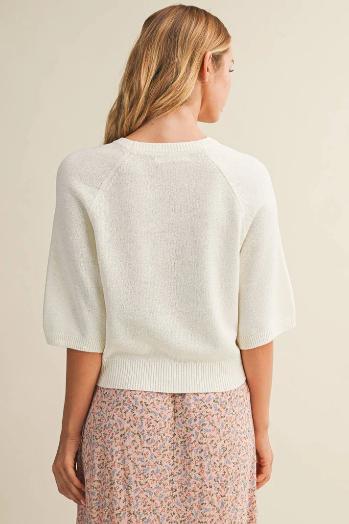 Amy Raglan Short Sleeve Sweater - Cream